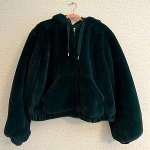 Emerald Green Faux Fur Fashion Coat